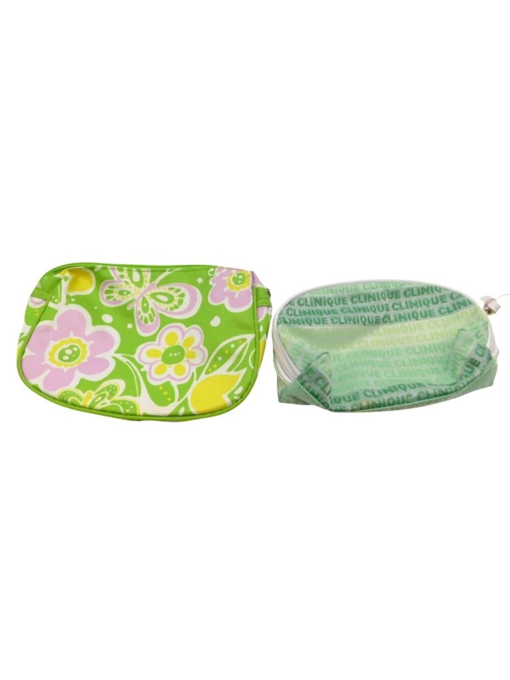 Clinique Floral & Logo Cosmetic Bag Duo Green Pink Travel Makeup Lightweight